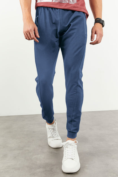 Petrol Zippered Printed Standard Mold Jogger Men's Tracksuit Bottom - 84657