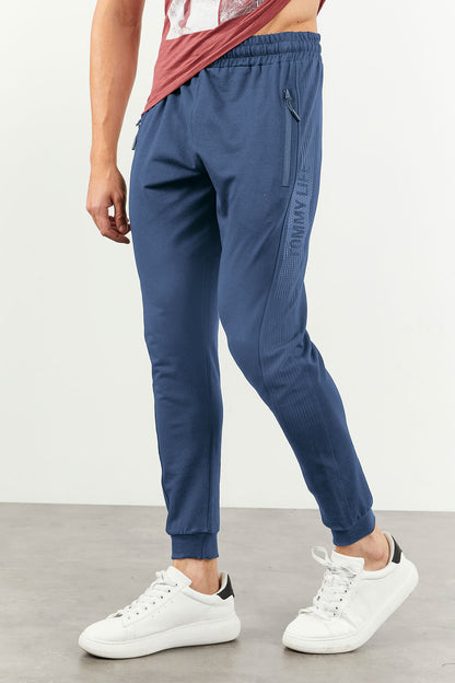 Petrol Zippered Printed Standard Mold Jogger Men's Tracksuit Bottom - 84657