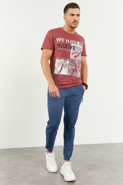 Petrol Zippered Printed Standard Mold Jogger Men's Tracksuit Bottom - 84657