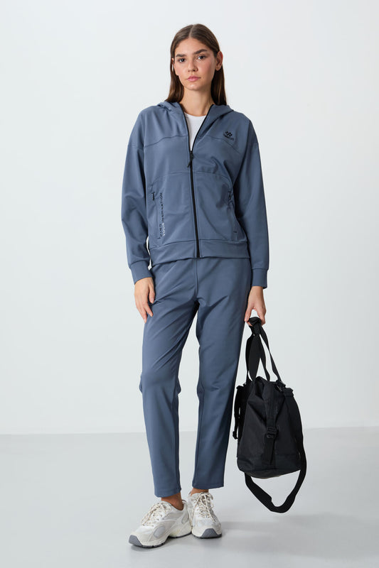 Petrol Hooded Hidden Pocket Detailed Standard Cut Women's Tracksuit Set - 95306