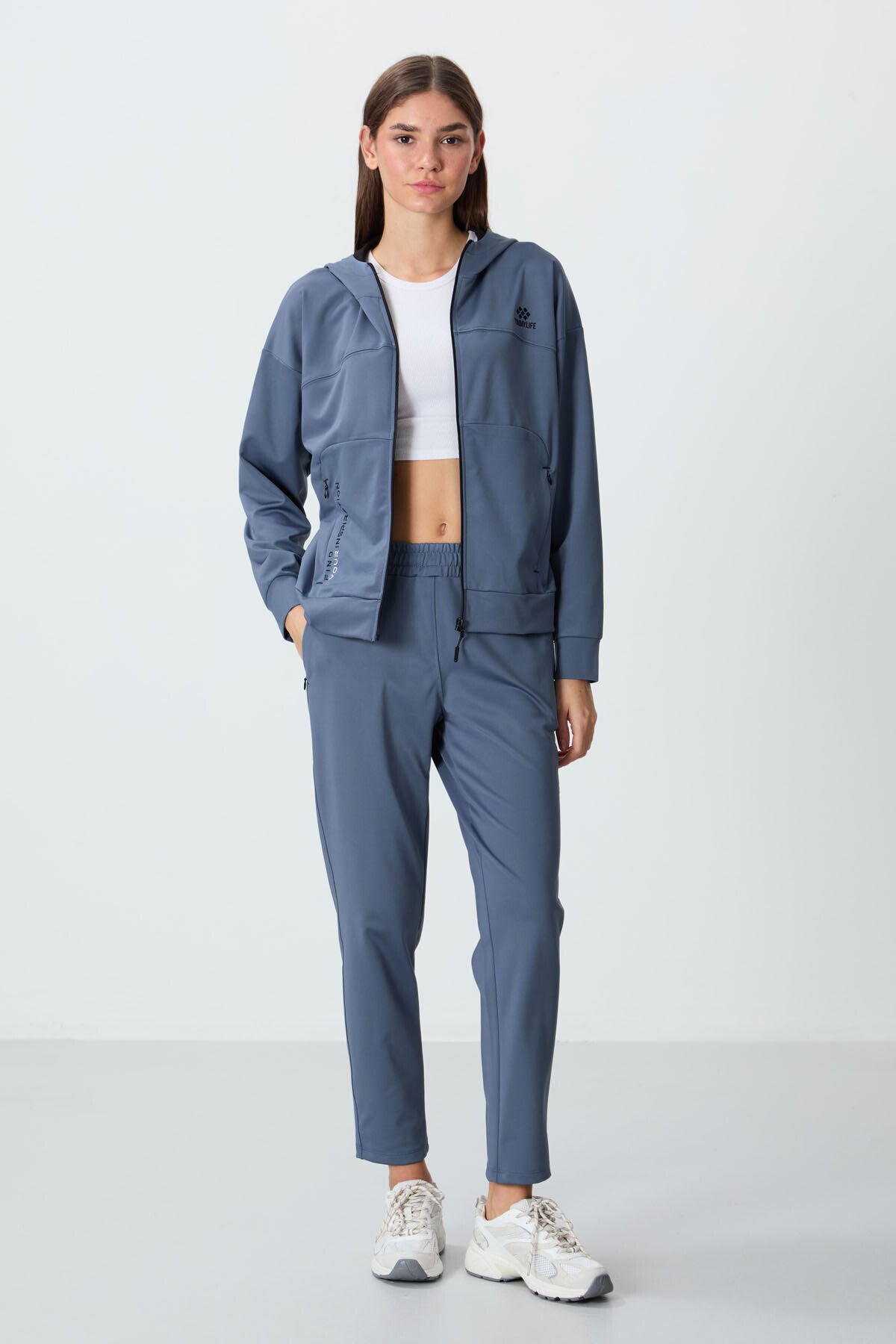 Petrol Hooded Hidden Pocket Detailed Standard Cut Women's Tracksuit Set - 95306
