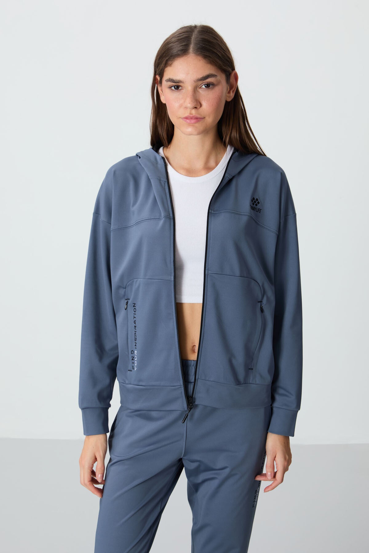 Petrol Hooded Hidden Pocket Detailed Standard Cut Women's Tracksuit Set - 95306