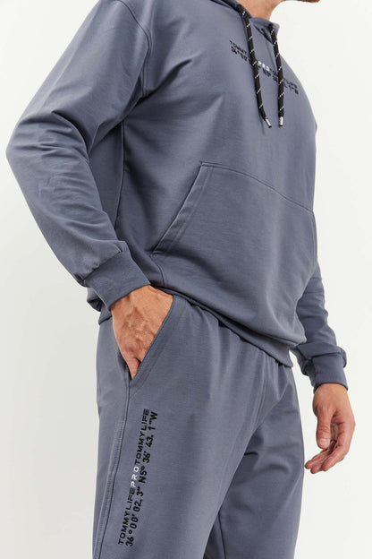 Petrol Hooded Kangaroo Pocket Elastic Cuff Men's Oversize Tracksuit Set - 85117