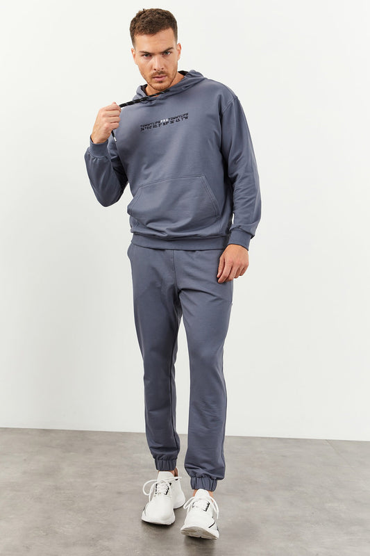 Petrol Hooded Kangaroo Pocket Elastic Cuff Men's Oversize Tracksuit Set - 85117