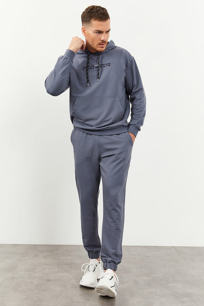 Petrol Hooded Kangaroo Pocket Elastic Cuff Men's Oversize Tracksuit Set - 85117