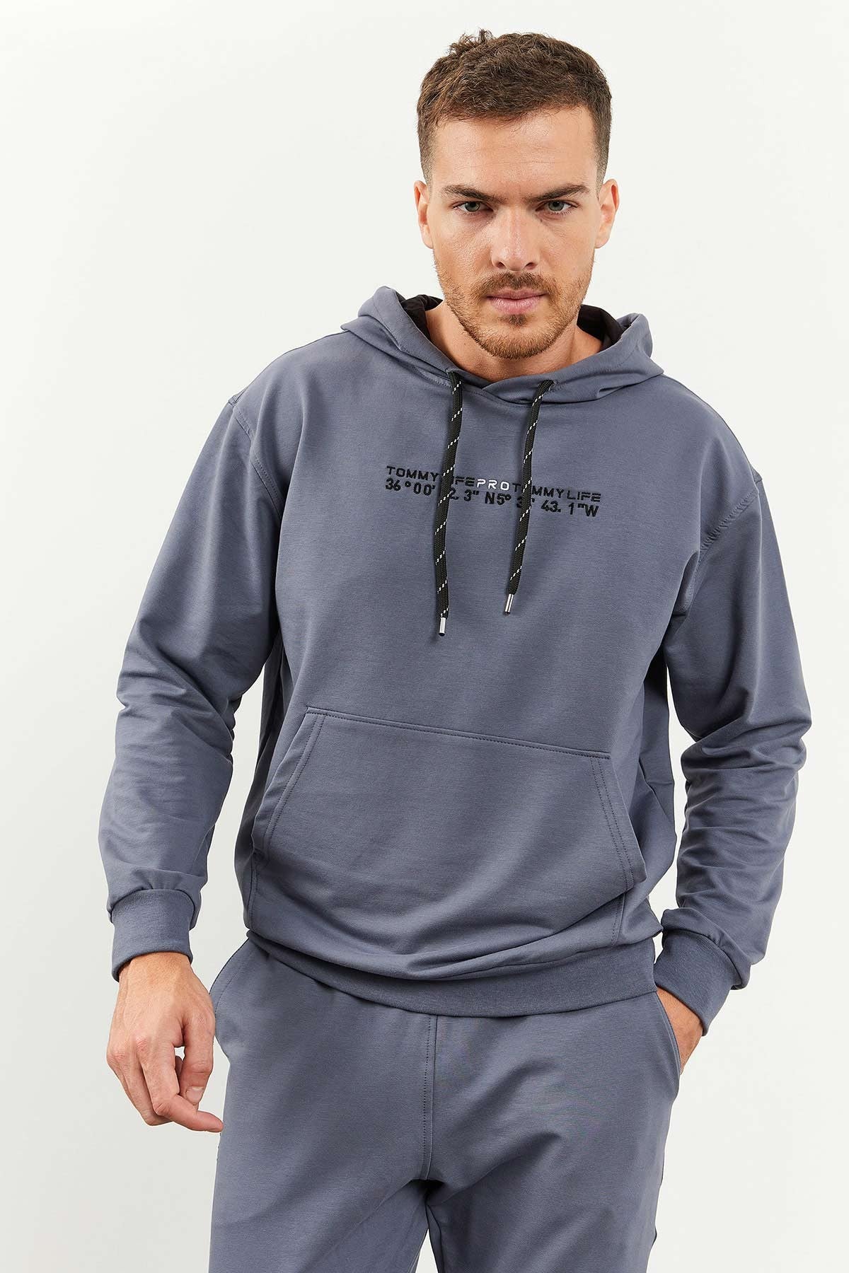 Petrol Hooded Kangaroo Pocket Elastic Cuff Men's Oversize Tracksuit Set - 85117