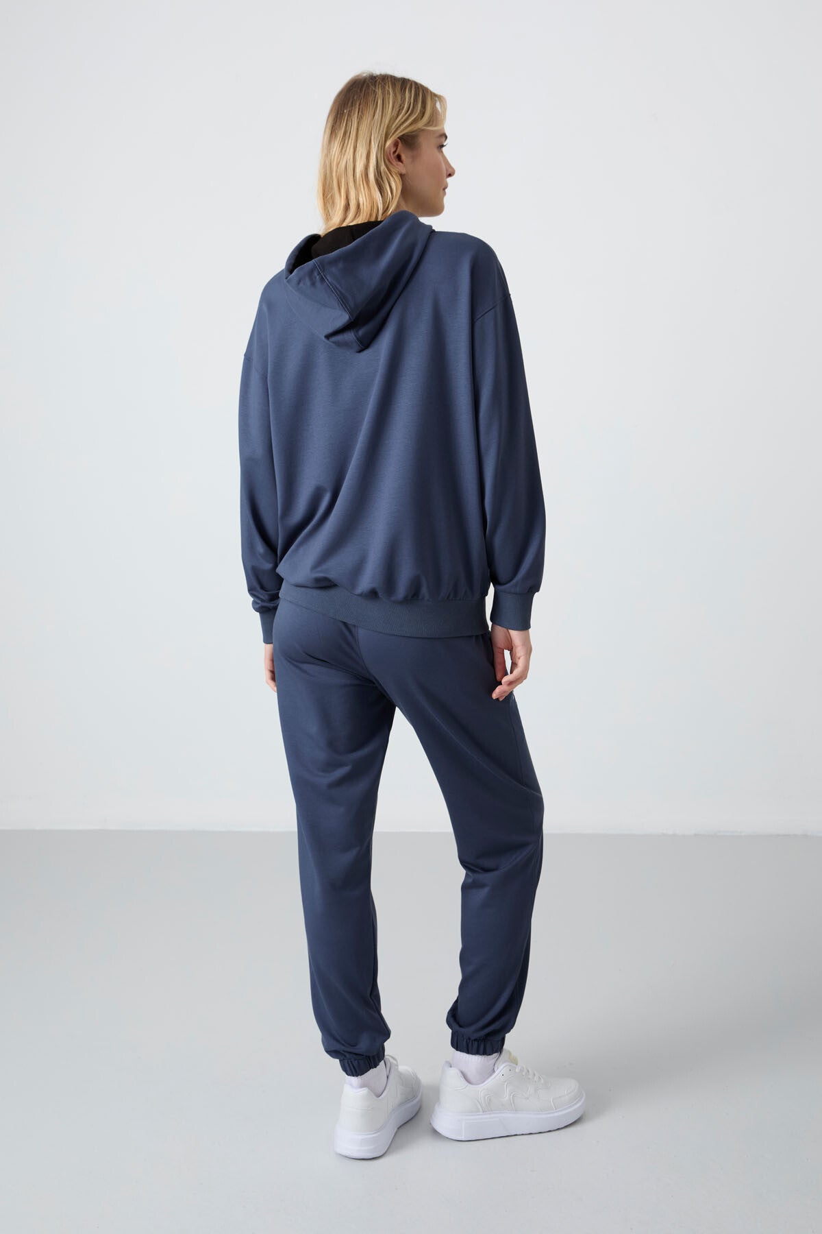 Oversize Hooded Kangaroo Pocket Women's Tracksuit Set with Elastic Cuffs - 95288
