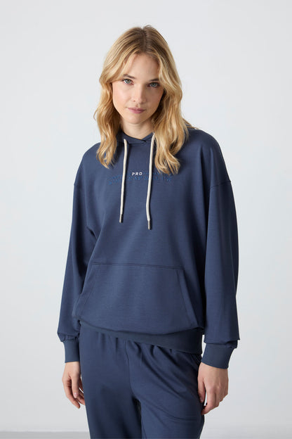 Oversize Hooded Kangaroo Pocket Women's Tracksuit Set with Elastic Cuffs - 95288