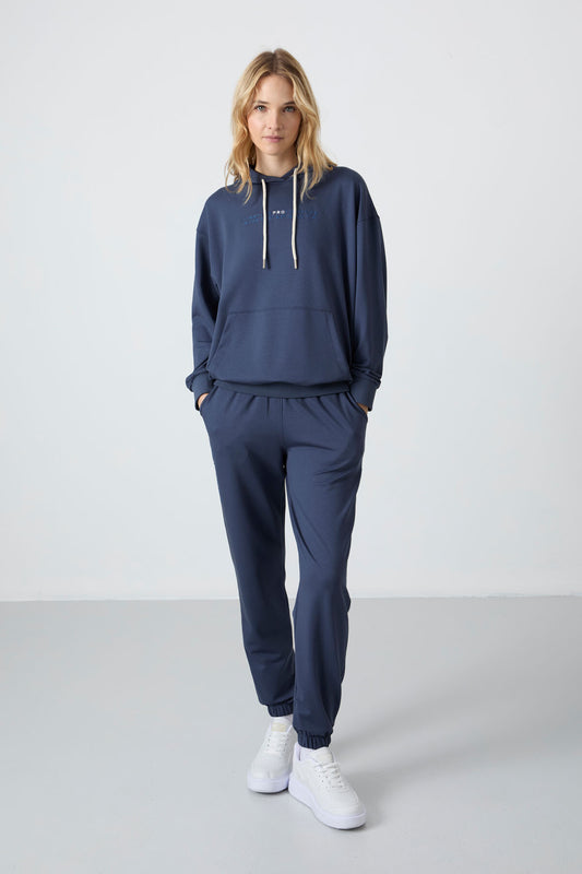 Oversize Hooded Kangaroo Pocket Women's Tracksuit Set with Elastic Cuffs - 95288