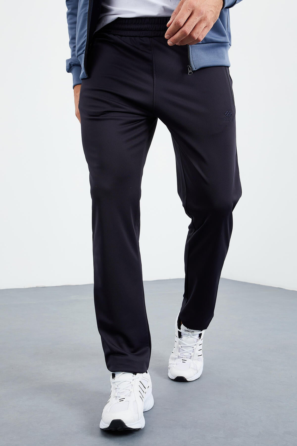 Petrol - Navy Blue High Collar Zippered Standard Fit Classic Cuff Men's Tracksuit Set - 85162