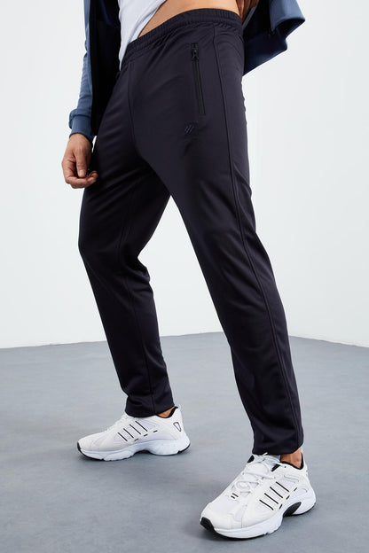 Petrol - Navy Blue High Collar Zippered Standard Fit Classic Cuff Men's Tracksuit Set - 85162