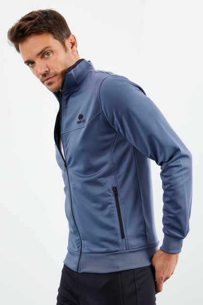 Petrol - Navy Blue High Collar Zippered Standard Fit Classic Cuff Men's Tracksuit Set - 85162