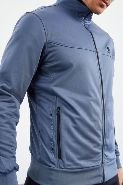 Petrol - Navy Blue High Collar Zippered Standard Fit Classic Cuff Men's Tracksuit Set - 85162