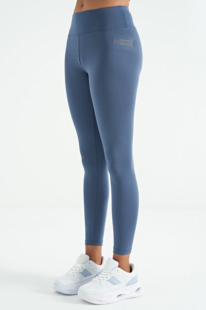 Petrol Logo Print Detailed High Waist Scuba Fabric Slim Fit Women's Tights - 94627