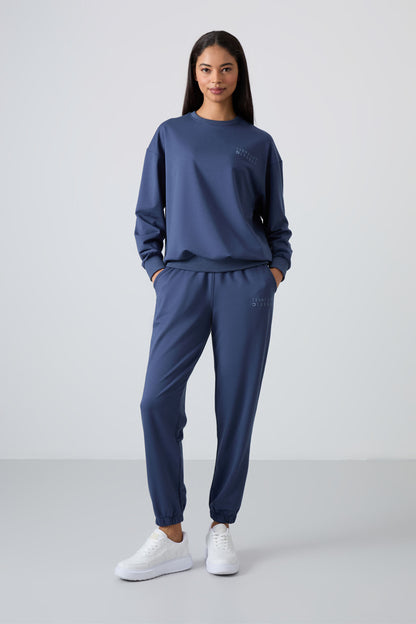 Petrol Basic Cotton O Collar Oversize Elastic Cuff Women's Tracksuit Set - 95287