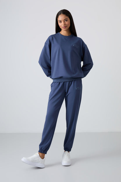 Petrol Basic Cotton O Collar Oversize Elastic Cuff Women's Tracksuit Set - 95287