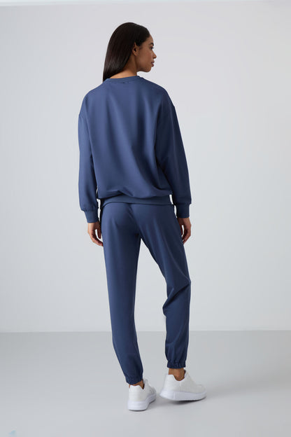 Petrol Basic Cotton O Collar Oversize Elastic Cuff Women's Tracksuit Set - 95287