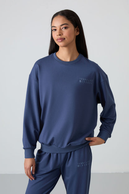 Petrol Basic Cotton O Collar Oversize Elastic Cuff Women's Tracksuit Set - 95287