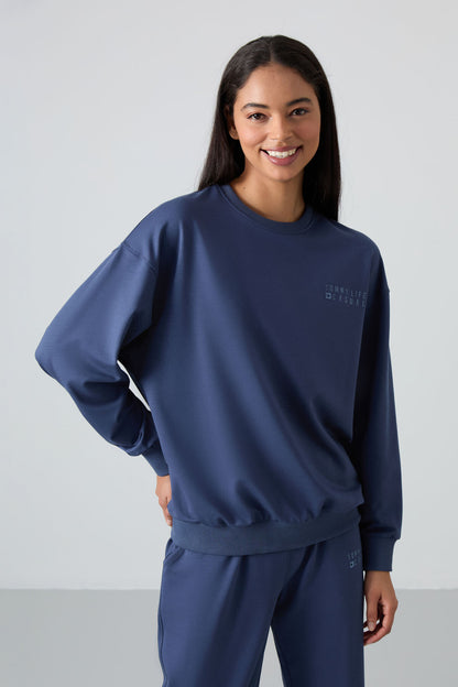 Petrol Basic Cotton O Collar Oversize Elastic Cuff Women's Tracksuit Set - 95287