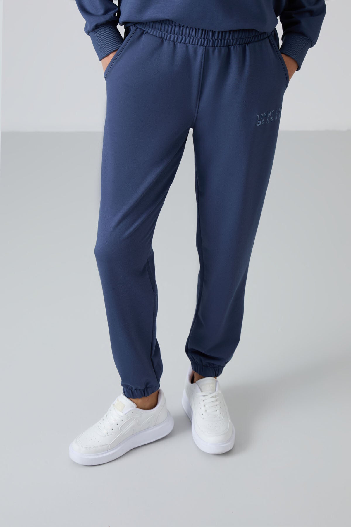 Petrol Basic Cotton O Collar Oversize Elastic Cuff Women's Tracksuit Set - 95287