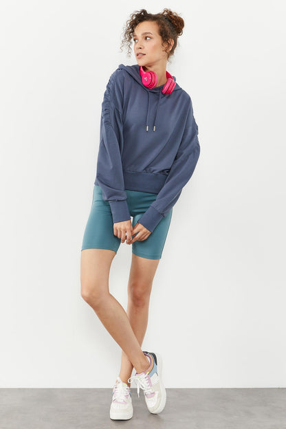 Petrol Shoulder Gather Detailed Balloon Sleeve Comfortable Fit Women's Sweatshirt - 97166