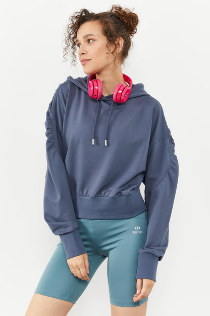 Petrol Shoulder Gather Detailed Balloon Sleeve Comfortable Fit Women's Sweatshirt - 97166