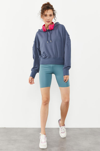 Petrol Shoulder Gather Detailed Balloon Sleeve Comfortable Fit Women's Sweatshirt - 97166