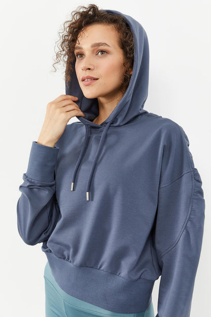 Petrol Shoulder Gather Detailed Balloon Sleeve Comfortable Fit Women's Sweatshirt - 97166