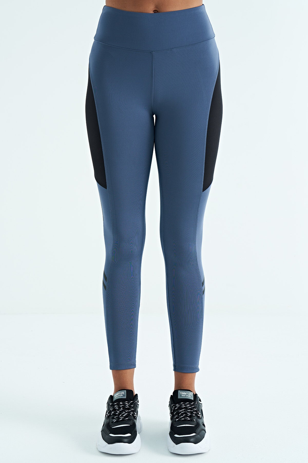 Petrol Strip Detailed Scuba Fabric Slim Fit High Waist Women's Tights - 94637