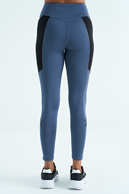 Petrol Strip Detailed Scuba Fabric Slim Fit High Waist Women's Tights - 94637