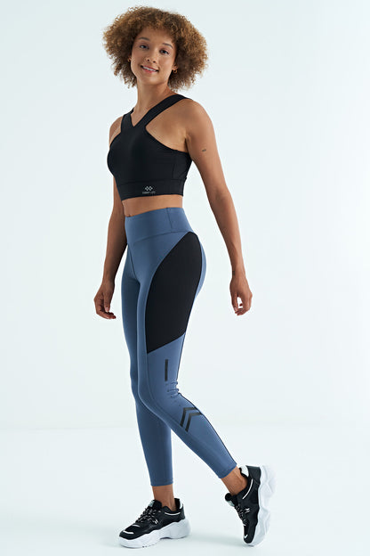 Petrol Strip Detailed Scuba Fabric Slim Fit High Waist Women's Tights - 94637