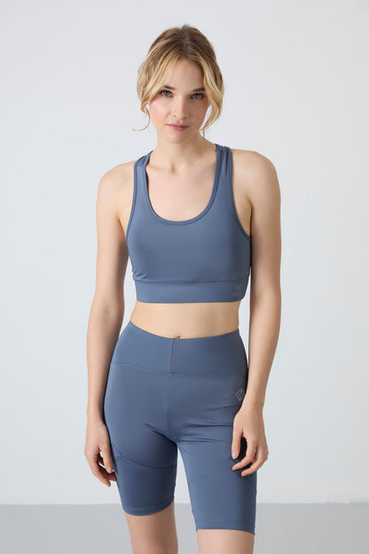 Petrol Blue Detailed Slim Fit U Neck Women's Sports Bustier - 97120