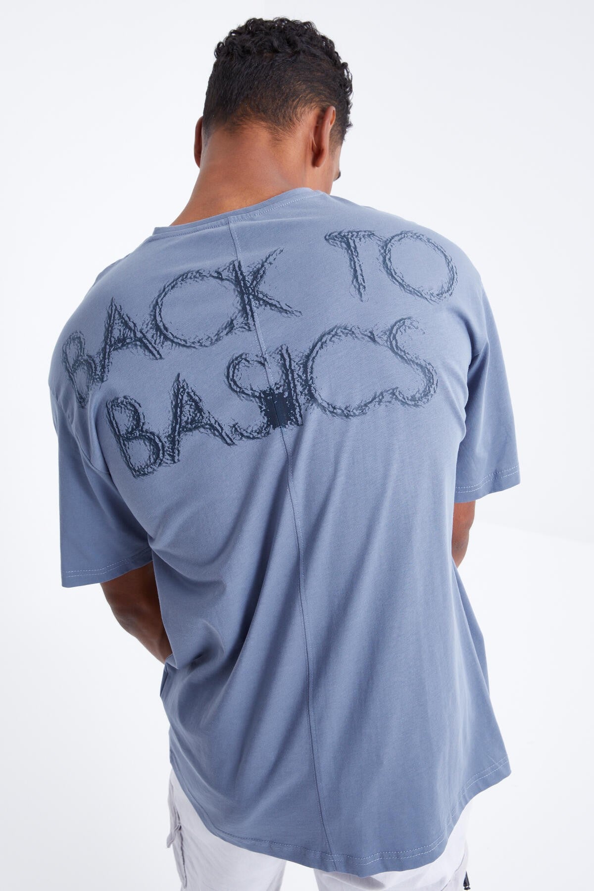 Petrol Back Print O Collar Men's Oversize T-Shirt - 88100