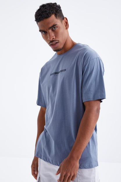 Petrol Back Print O Collar Men's Oversize T-Shirt - 88100