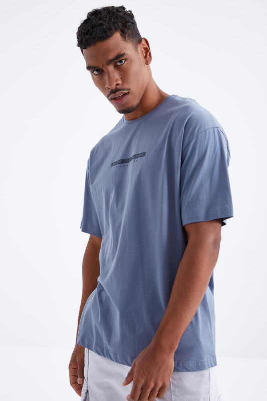 Petrol Back Print O Collar Men's Oversize T-Shirt - 88100