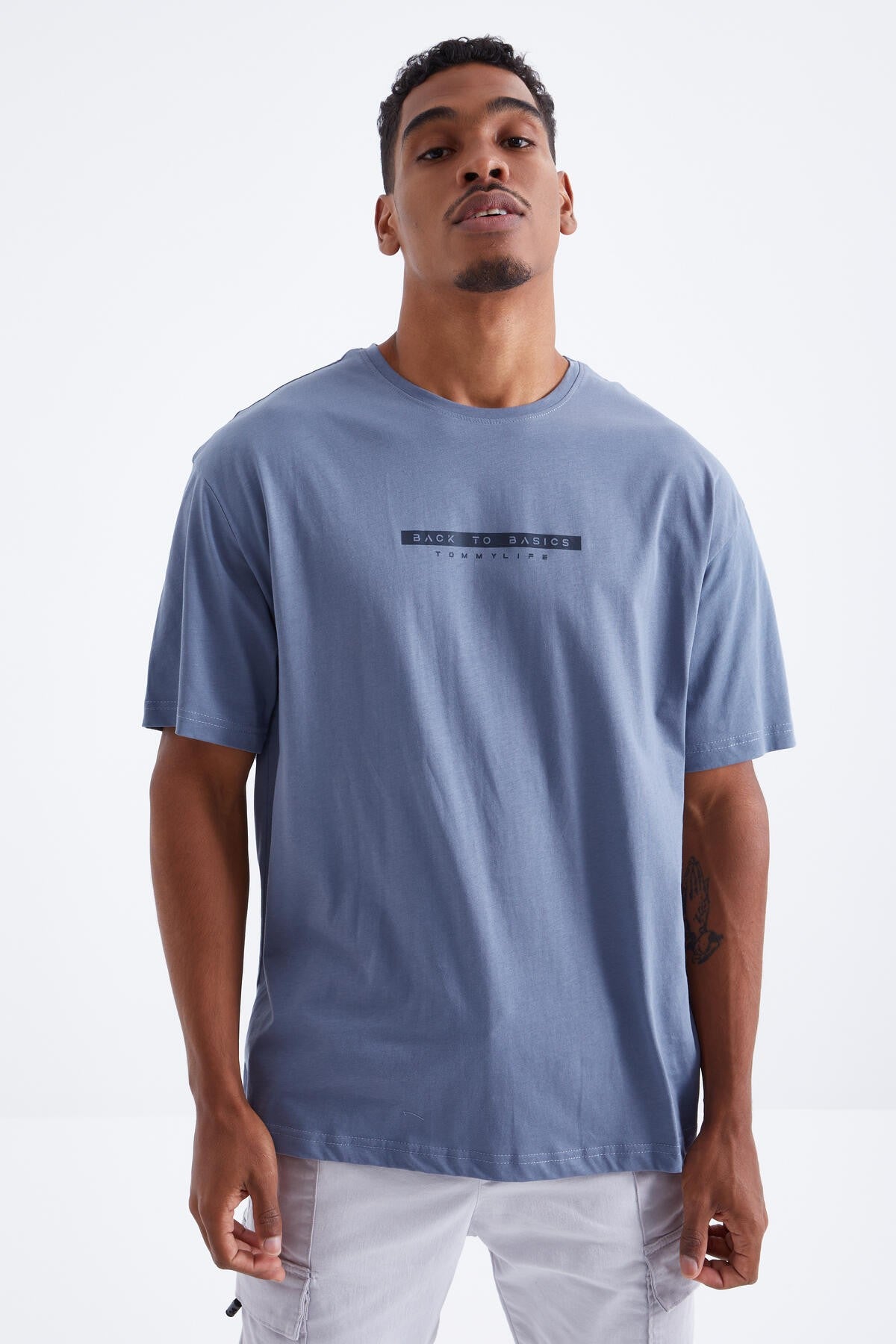Petrol Back Print O Collar Men's Oversize T-Shirt - 88100