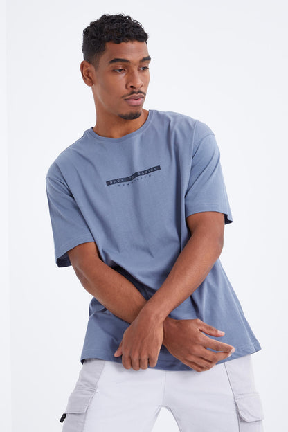 Petrol Back Print O Collar Men's Oversize T-Shirt - 88100