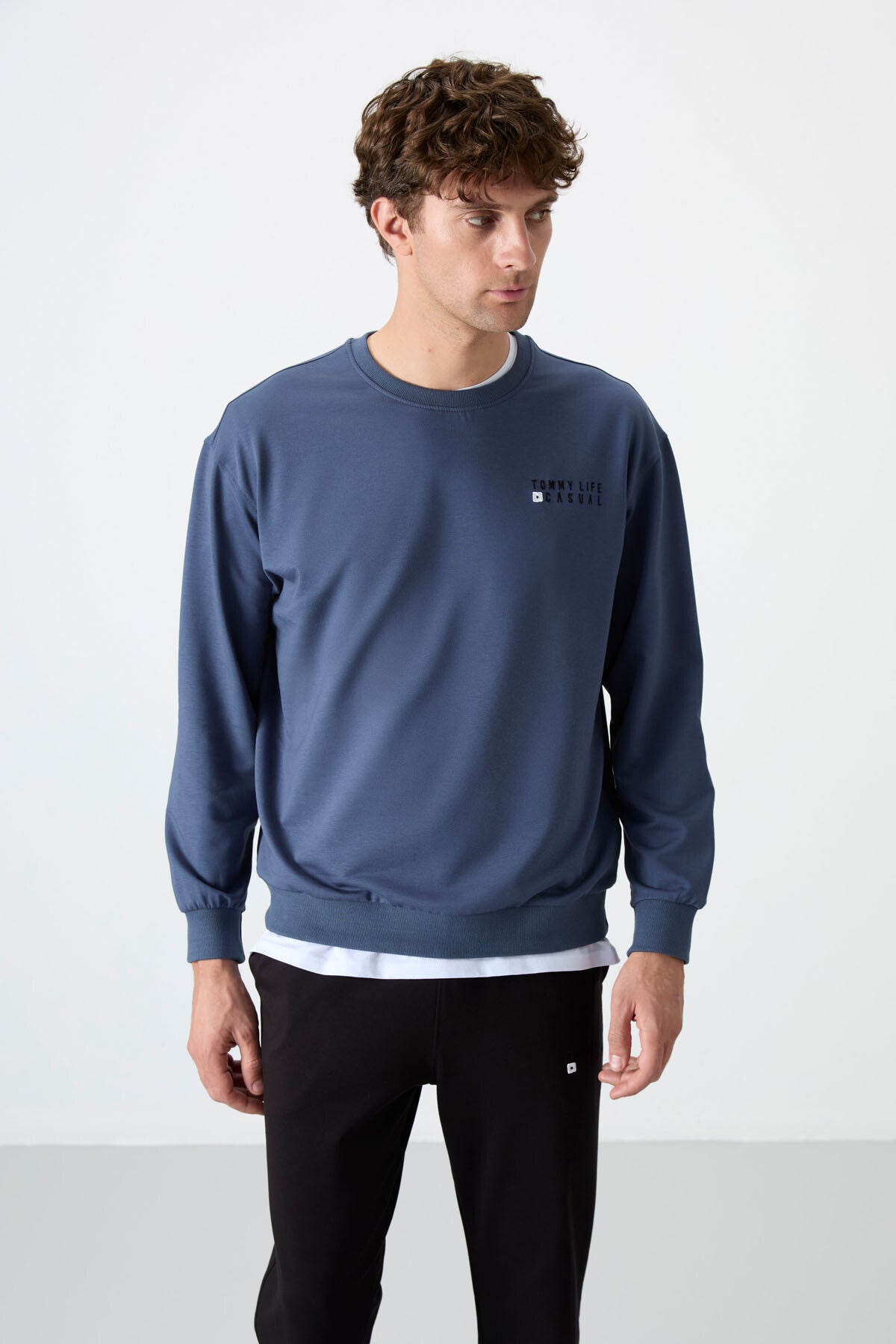 Petrol - Black Casual O Collar Elastic Cuffed Cotton Men's Oversize Tracksuit Set - 85120