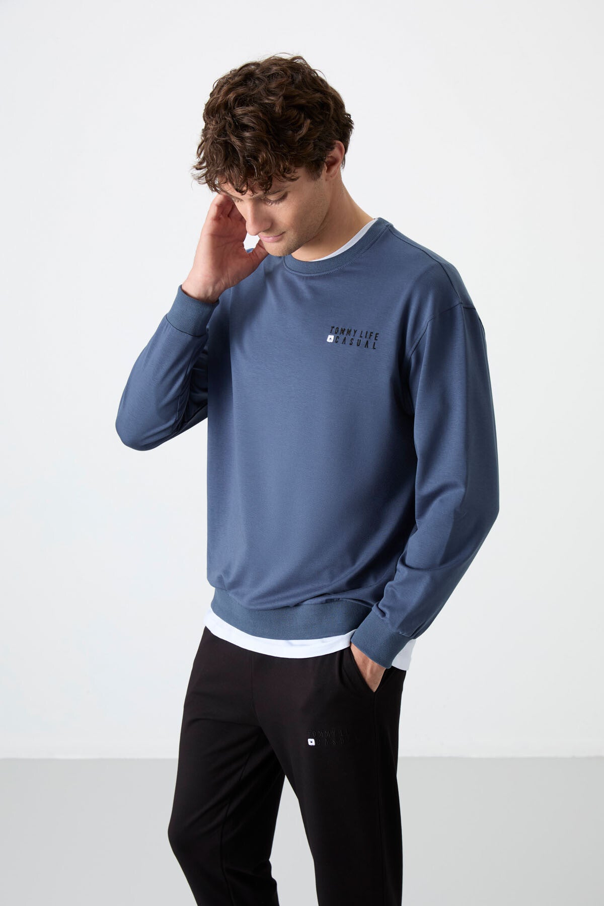 Petrol - Black Casual O Collar Elastic Cuffed Cotton Men's Oversize Tracksuit Set - 85120