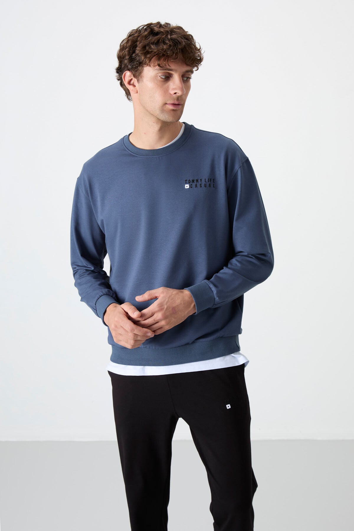 Petrol - Black Casual O Collar Elastic Cuffed Cotton Men's Oversize Tracksuit Set - 85120