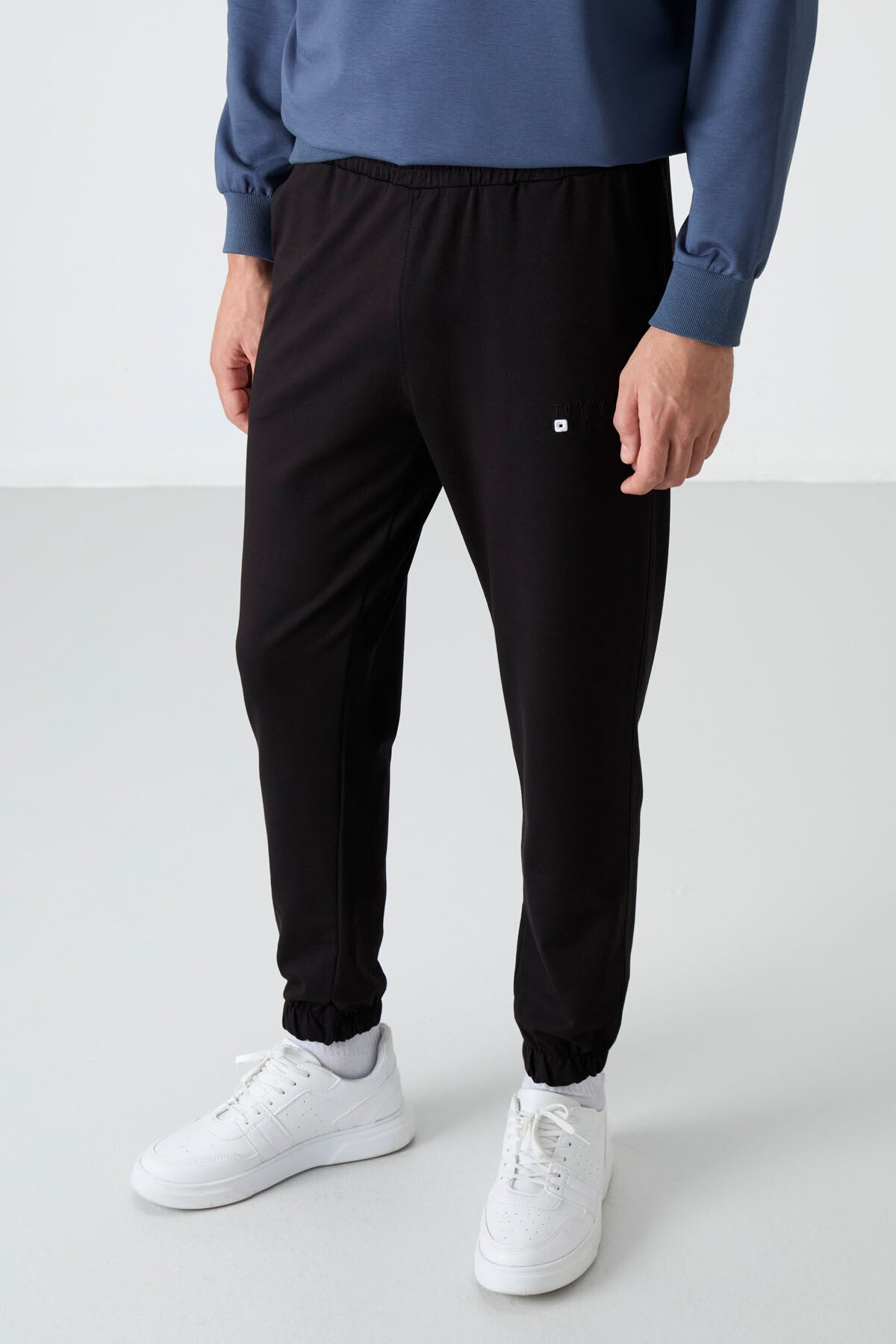 Petrol - Black Casual O Collar Elastic Cuffed Cotton Men's Oversize Tracksuit Set - 85120