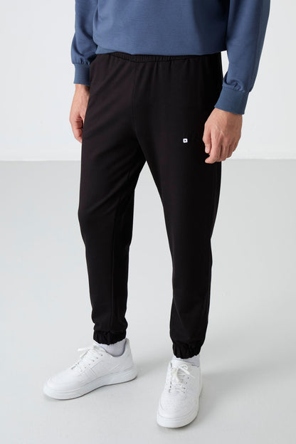 Petrol - Black Casual O Collar Elastic Cuffed Cotton Men's Oversize Tracksuit Set - 85120