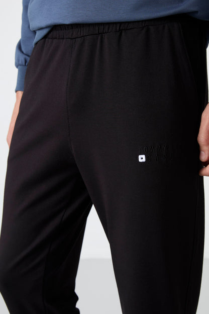 Petrol - Black Casual O Collar Elastic Cuffed Cotton Men's Oversize Tracksuit Set - 85120