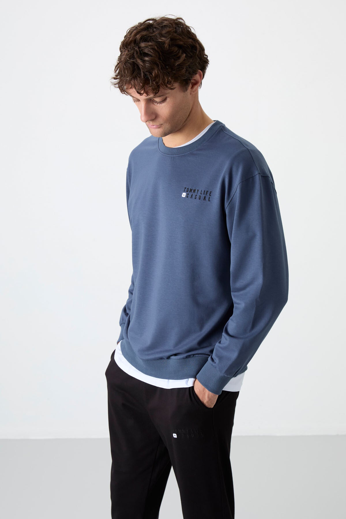 Petrol - Black Casual O Collar Elastic Cuffed Cotton Men's Oversize Tracksuit Set - 85120