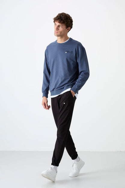 Petrol - Black Casual O Collar Elastic Cuffed Cotton Men's Oversize Tracksuit Set - 85120