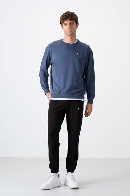 Petrol - Black Casual O Collar Elastic Cuffed Cotton Men's Oversize Tracksuit Set - 85120