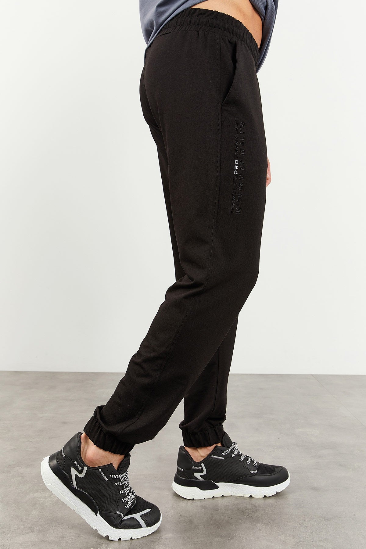 Petrol - Black Hooded Kangaroo Pocket Elastic Cuff Men's Oversize Tracksuit Set - 85117