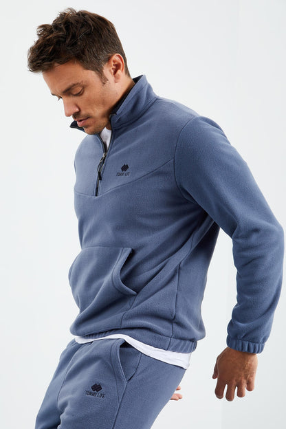 Petrol Half Zipper High Collar Elastic Cuff Polar Men's Tracksuit Set - 85159