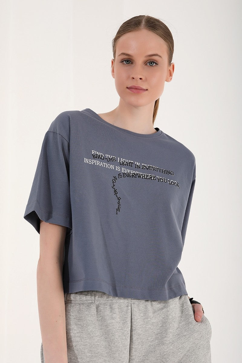 Petrol Printed Short O Collar Women's Oversize T-Shirt - 97135