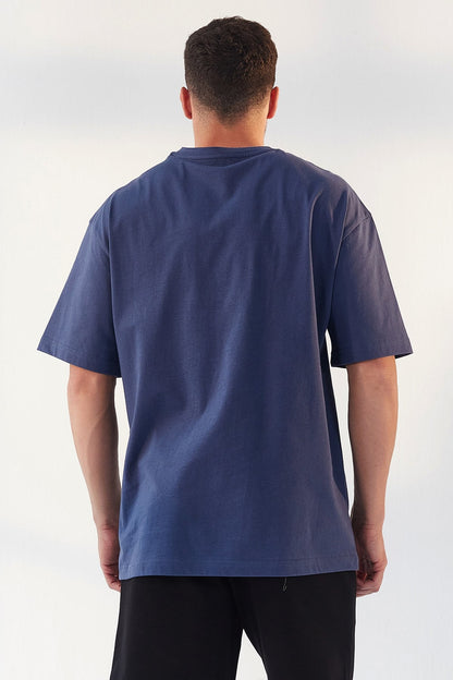 Petrol Print Lettering O Collar Men's Oversize T-Shirt - 87984